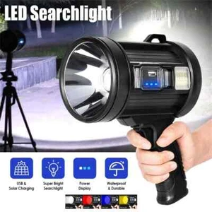 Solar Super Bright Flashlight Rechargeable LED Spotlight Flashlight Searchlight - Picture 1 of 14