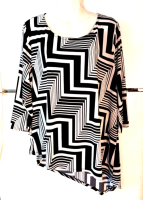 TOP TÚNICA MUJER CHICO'S BLANCO Y NEGRO ESTAMPADO GEOMÉTRICO MANGA 3/4 TALLA 3 XL Foto 1 de 4