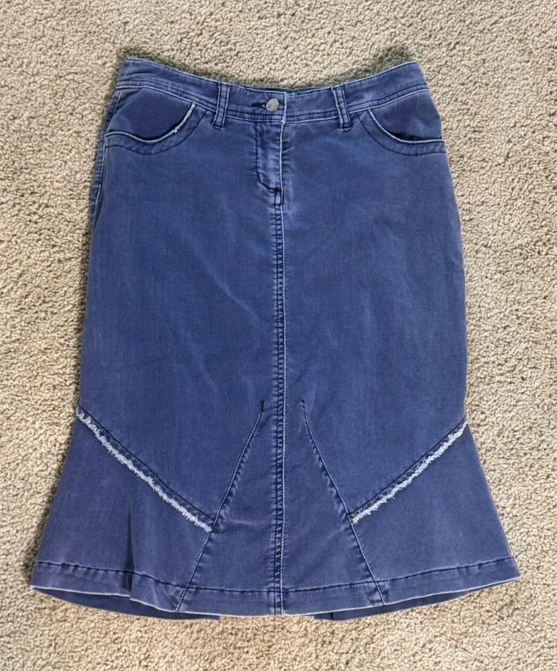 Louie Anthropologie Corduroy Skirt Size 2 – Blue Grey Trumpet Hem – Boho Y2K - Image 1 of 4