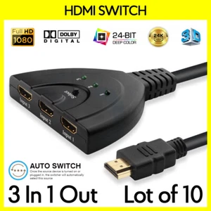 10 Pack HDMI Switcher 3 Sources 1 Display Digital Signal Amplifier 3 to 1 Switch - Picture 1 of 3