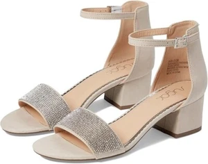 Sugar Womens 6 M Beige Noelle Block Heel Nude Micro Rhinestone Sandals NIB SA9 - Picture 1 of 4