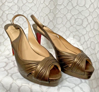 Christian Louboutin 鞋 棕色 青铜 100 露趾 露跟 泵 39.5 — 第 1/4 张图片