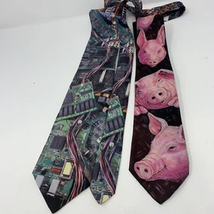 ralph marlin Computer Circuit tie And Pig Tie Lot Of Two Free Shipping 1989/94 - Afbeelding 1 van 9
