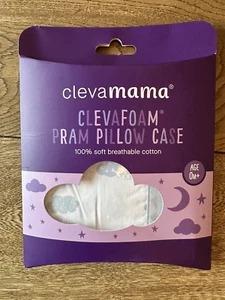 *NEW* Clevamama Clevafoam Pram Pillow case 31x22cm Blue Clouds Age0+ 100% Cotton - Picture 1 of 3