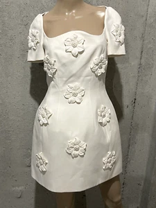 VALENTINO 3D Floral Embroidered Applique Ivory Cocktail Dress US 0 2 / IT 38 - Picture 1 of 8