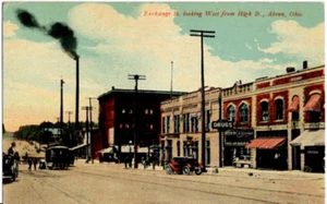 CARTOLINA Exchange Street e High Street Akron Ohio vecchia vintage 0034 - Foto 1 di 2