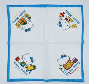Vintage Hello Kitty Cotton Cloth Napkin Handkerchief Blue - 1980s NOS - New! - Picture 1 of 6