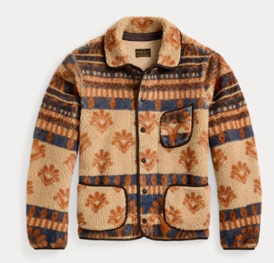RRL Ralph Lauren Vintage Blanket Inspired Wool Blend Pile Fleece Jacket-MEN-L - Image 1 of 4