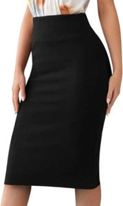 Women’S Basic Stretch Pencil Skirt- Regular & plus Size- below Knee Office Midi - Picture 1 of 11