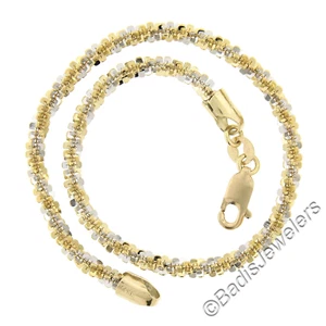 14k Two Tone Gold 7.5" 3.1mm Fancy Polished Unique Twisted Link Chain Bracelet - Picture 1 of 5
