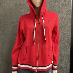 Tommy Hilfiger Red/White/Blue Zip Up Jacket Hoodie Women’s Size Large Sweatshirt - Picture 1 of 15