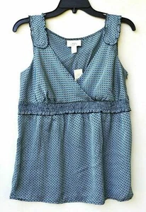 Blusa Top 2, 6, 10 Ann Taylor LOFT verde azulado/negro lunares cruzados imperio nuevo con etiquetas - Imagen 1 de 3