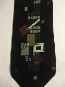Viaggio Silk Tie Black Red Blue White Artsy Squares 59.5" - Picture 1 of 2