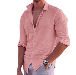Camicia Uomo Manica Lunga POLO Shirt Maglietta Maglia di Lino T-Shirt - Foto 1 di 20