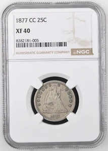 1877 CC Seated Liberty Quarter - NGC XF 40 - Picture 1 of 2