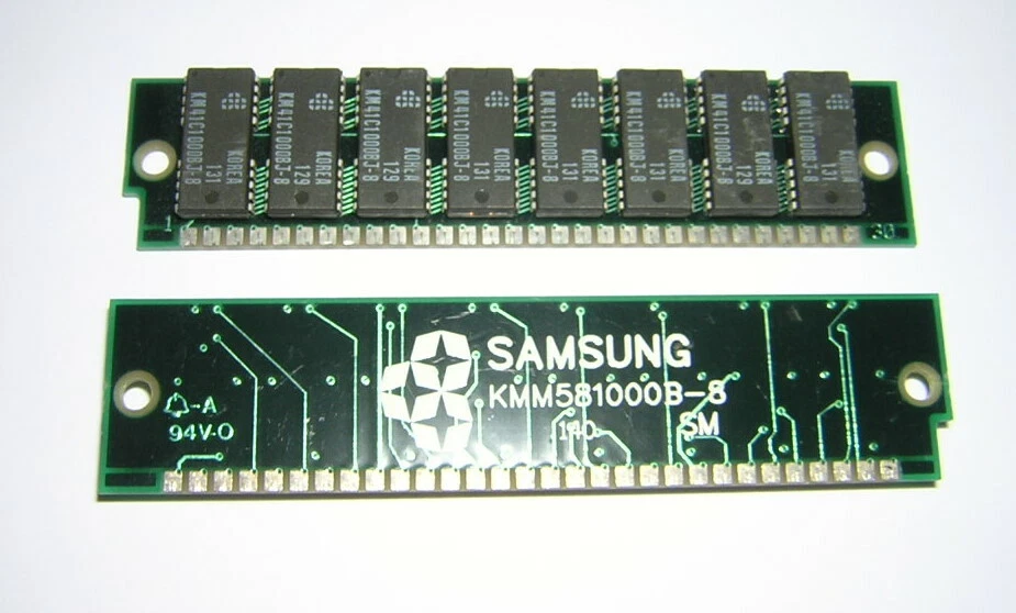 Samsung 1MB 30-Pin SIMM Fast Page RAM DRAM Memory Module 1MX8 80ns KMM581000B-8  - Image 1 of 1