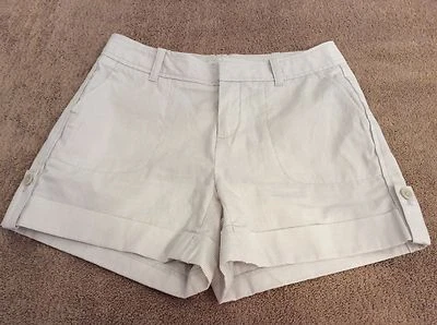 Banana Republic "Martin Fit" Beige/White Striped Shorts. Size "0". Gently Worn. - Image 1 of 4