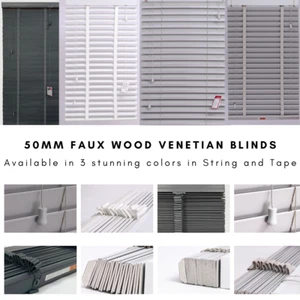 Faux wood wooden Venetian Blinds String and Tape Grey Blind 50 mm slats Easy fit - Picture 1 of 63