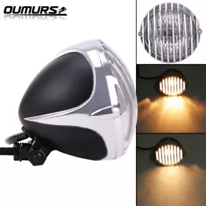 Lámpara de faro de motocicleta parrilla con aletas apta para Harley Chopper Bobber Cafe Racer - Imagen 1 de 12