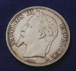1869 BB France 5 Francs - Napoleon - Great Silver Coin - All Original Toning - Picture 1 of 3