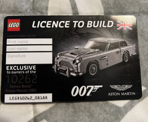 LEGO DB5 Card ONLY 10262 007 James Bond Aston Martin License To Build Exclusive