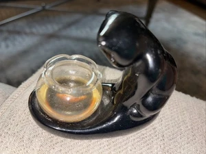 Vintage Miniature Pottery Black Cat Sculpture W/Fish Bowl 3”T -3 1/2”L -1 1/2”W - Picture 1 of 4