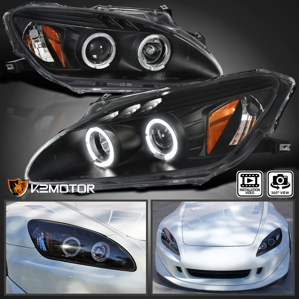 Black Fits 2000-2003 Honda S2000 AP1 HID Type LED Halo Projector Headlights Lamp - Изображение 1 из 4