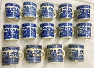 14 Vintage Blue Willow Büffel Keramik schwere Eisenstein Kaffeetassen kostenloser Versand - Bild 1 von 4