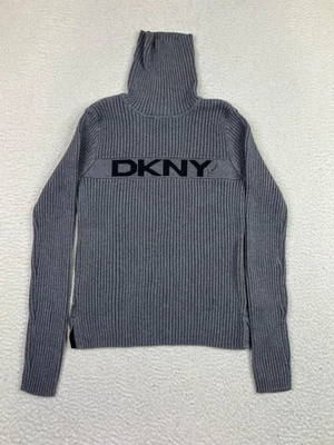 DKNY Active Sweater Womens Large Gray Turtleneck Ribbed Logo Knit Pullover - Image 1 of 4