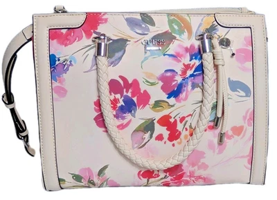 Bolso Bandolera GUESS Rosa Rubor Floral Acuarela Doble Asa Usado en Excelente Condición Foto 1 de 4