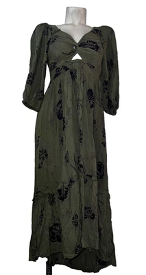ANGIE Womens Size S Green Black Floral Boho Cut Out HI-LO Hem Dress Sundress - Image 1 of 4