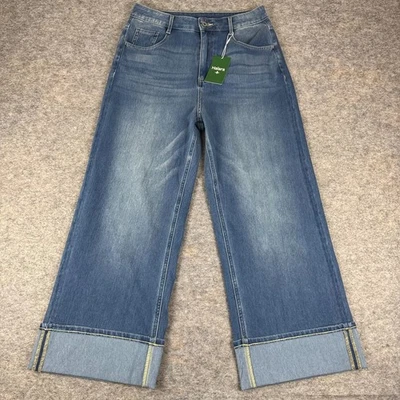 Halara Flex High Waist Wide Leg Rolled Hem Jeans 26" Blue Womens Medium M - Image 1 of 4