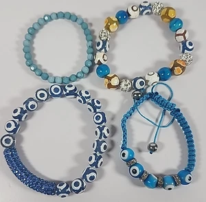 Assorted Lot Of 4 Beaded Bracelets Blue Turquoise Handmade Jewelry - Picture 1 of 6