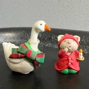 Vintage Punze Frohe Miniatur Weihnachten Gans und Maus  - Bild 1 von 8