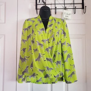 Ann Taylor Wickel Langarm Bluse Gepard Lindgrün Hi-Lo Pullover Gr. XS - Bild 1 von 11