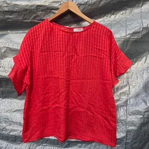 Papaya Matalan Red Stripe Sheer Flutter Sleeve Top Size M - UK 12 Ruffle Blouse - Picture 1 of 9