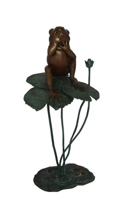 Frog on Lotus Bronze Fountain Statue - Size: 22" L x 20" W x 44" H. - Image 1 of 4