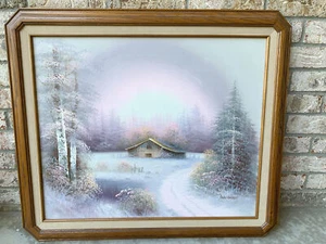 Alan Lampert Winter Landscape Oil Painting Barn Framed 25 x 29 Farmhouse Country - Picture 1 of 8