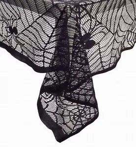 Halloween Black Spiderweb Lace Tablecloth - Fabric Table Cloth 60X84 Ob - Picture 1 of 1