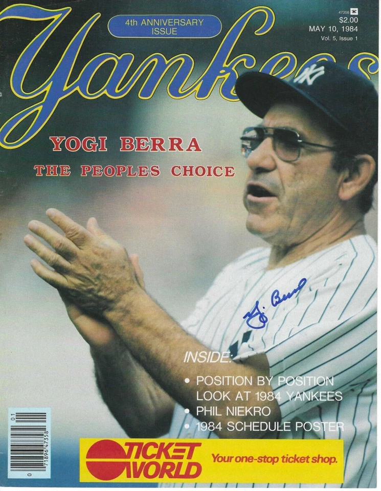 Cubierta de revista autografiada firmada por YOGI BERRA New York Yankees 5/10/1984 con certificado de autenticidad Foto 1 de 1