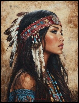 Native American Woman 4 - DIY Chart Counted Cross Stitch Patterns Needlework DMC - Image 1 of 2