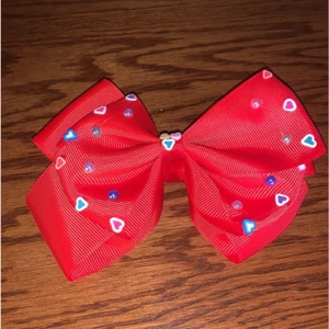 Girls Red Hair Bow with Hearts - Picture 1 of 2