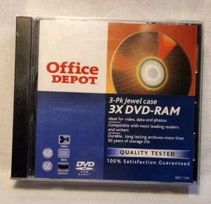 VTG 2004 DVD-RAM 4.7 GB Discs 3 Pack Office Depot w/ Jeweled Cases~NOS Sealed - Picture 1 of 6