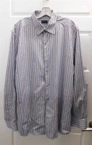 Ermenegildo Zegna Blue Gray Striped 100% Cotton Long Sleeve Shirt Italy XL - Picture 1 of 4