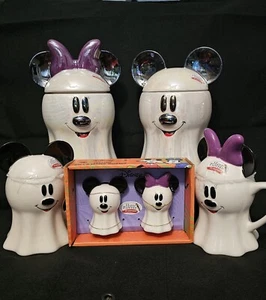 Disney Mickey Minnie Halloween Ghost Cookie Jars, Mugs, Salt Pepper Bundle NEW - Picture 1 of 12