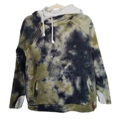 Pulôver com capuz Ampersand Avenue feminino L verde/preto tingido manga comprida - Imagem 1 de 4