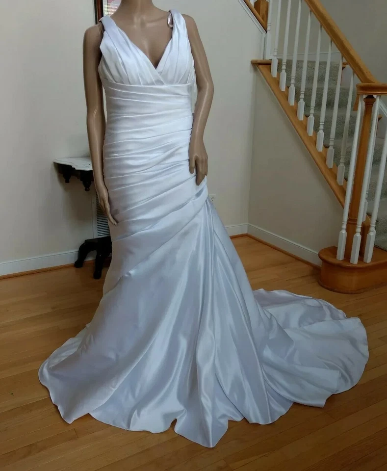 NUEVO CON ETIQUETAS $899.00 Atelier Diagonal Blanco Satén Vestido Boda Vestido de Novia Talla 12  Foto 1 de 4