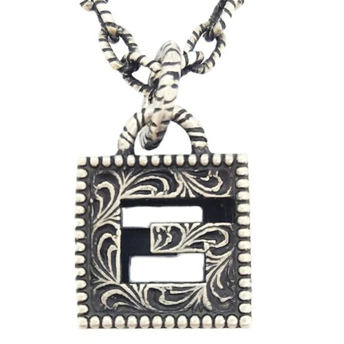 Collana GUCCI G Logo Arabesco Quadrato Cubo 27" Argento 925 Autentica con Scatola #DPS3