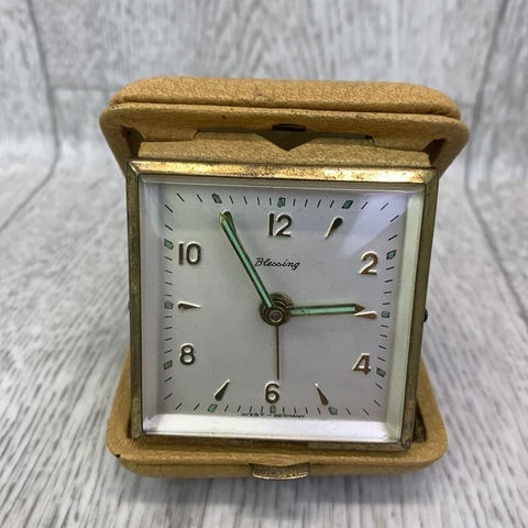 Vintage Blessing Wind up Foldable Travel Clock  West Germany working condition Cover