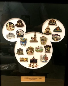 RARE 2015 DISNEY HROS HYBIRD LAUNCH TEAM CAST MEMBER 18 RESORT PINS FRAMED AWARD - Picture 1 of 10